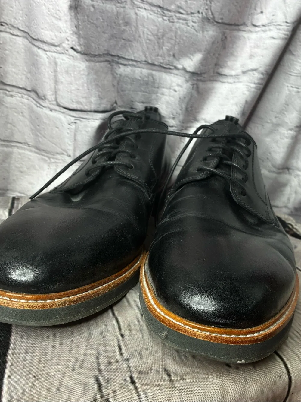 Cole Haan Modern‎ Minimalist Black Leather Plain Toe Derby Lace Up Oxfords 11.5